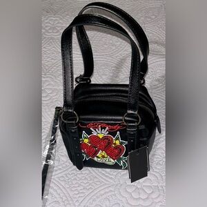 Ed Hardy Black and Red Heart Mini Bag